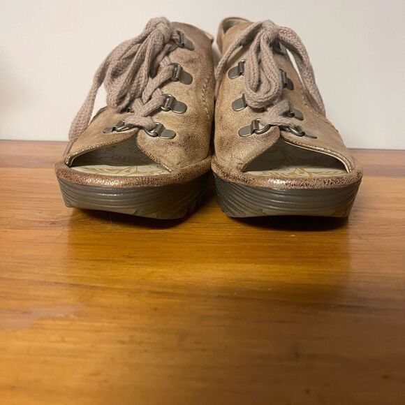 FLY London YLFA742 Cool Luna Open-toe Wedge Sandals Laces Rose Gold - Picture 3 of 8